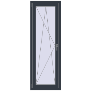Металопластикові балконні двері 600x1750 мм Одностулкові (комплектація: Базова). Вид зсередини Купити Балконні двері 600x1750 мм REHAU Euro 60 ANTHRACITE_GREY_STRUKTURAL з двох сторін