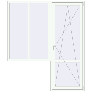 Металопластикові балконні двері 1800x2100 мм З вікном ліворуч (комплектація: Базова). Вид зсередини Купити Балконні двері 1800x2100 мм REHAU Euro 70 Білий (RAL 9016) з двох сторін