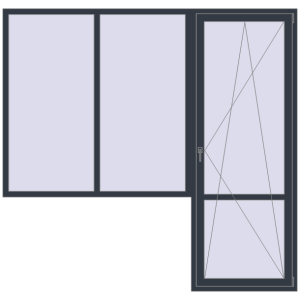 Металопластикові балконні двері 2500x2400 мм З вікном ліворуч (комплектація: Преміум). Вид зсередини Купити Балконні двері 2500x2400 мм REHAU Euro 70 ANTHRACITE_GREY_STRUKTURAL з двох сторін