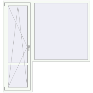 Металопластикові балконні двері 2000x2100 мм З вікном праворуч (комплектація: Базова). Вид зсередини Купити Балконні двері 2000x2100 мм REHAU Euro 70 Білий (RAL 9016) з двох сторін