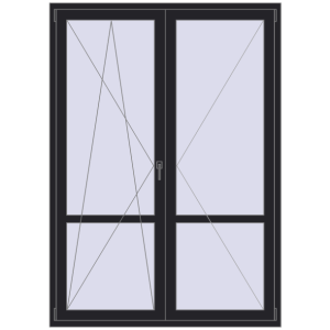 Металопластикові балконні двері 1500x2100 мм Двостулкові з імпостом (комплектація: Базова). Вид зсередини Купити Балконні двері 1500x2100 мм REHAU Euro 60 BLACK_ULTI-MATT з двох сторін