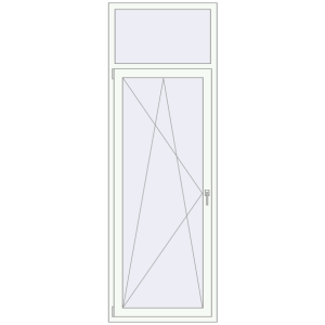 Металопластикові балконні двері 850x2500 мм Одностулкові з фрамугою (комплектація: За замовчуванням). Вид зсередини Купити Балконні двері 850x2500 мм REHAU Euro 70 Білий (RAL 9016) з двох сторін
