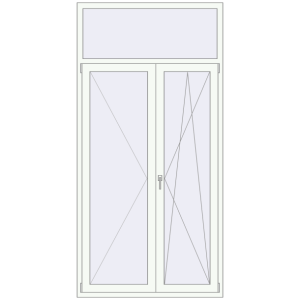 Металопластикові балконні двері 1250x2520 мм Двостулкові з фрамугою (комплектація: За замовчуванням). Вид зсередини Купити Балконні двері 1250x2520 мм REHAU Euro 60 Білий (RAL 9016) з двох сторін