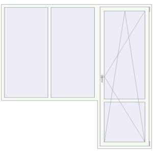 Металопластикові балконні двері 2500x2400 мм З вікном ліворуч (комплектація: Преміум). Вид зсередини Купити Балконні двері 2500x2400 мм REHAU Euro 70 Білий (RAL 9016) з двох сторін