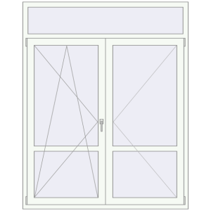 Металопластикові балконні двері 1600x2000 мм Двостулкові з фрамугою (комплектація: Базова). Вид зсередини Купити Балконні двері 1600x2000 мм REHAU SYNEGO MD Білий (RAL 9016) з двох сторін