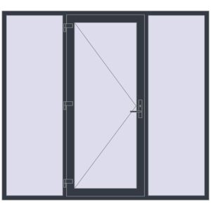 Металопластикові вхідні двері 2300x2100 мм З двома боковинами (комплектація: Базова). Вид ззовні Купити Вхідні двері 2300x2100 мм REHAU SYNEGO ANTHRACITE_GREY_STRUKTURAL з двох сторін