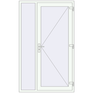 Металопластикові вхідні двері 1270x2100 мм з лівою боковиною (комплектація: За замовчуванням). Вид зсередини Купити Вхідні двері 1270x2100 мм REHAU Euro-Design 60 Білий (RAL 9016) з двох сторін