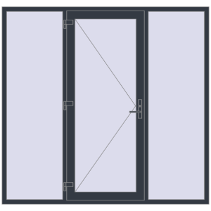 Металопластикові вхідні двері 2200x2100 мм з двома боковинами (комплектація: Базова). Вид ззовні Купити Вхідні двері 2200x2100 мм REHAU SYNEGO ANTHRACITE_GREY_STRUKTURAL з двох сторін