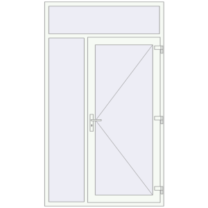 Металопластикові вхідні двері 1400x2400 мм з лівою боковиною та фрамугою (комплектація: За замовчуванням). Вид зсередини Купити Вхідні двері 1400x2400 мм REHAU Brillant-Design Білий (RAL 9016) з двох сторін