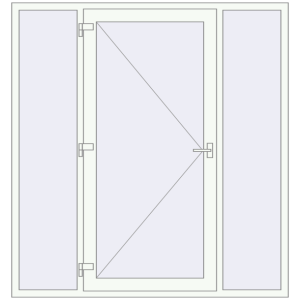 Металопластикові вхідні двері 1888x2008 мм З двома боковинами (комплектація: За замовчуванням). Вид зсередини Купити Вхідні двері 1888x2008 мм REHAU Brillant-Design Білий (RAL 9016) з двох сторін