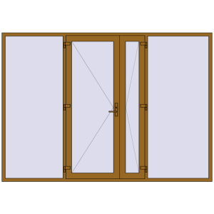 Металопластикові вхідні двері 3180x2250 мм З двома боковинами (комплектація: Преміум). Вид зсередини Купити Вхідні двері 3180x2250 мм REHAU Euro-Design 60 LIGHT_OAK з двох сторін