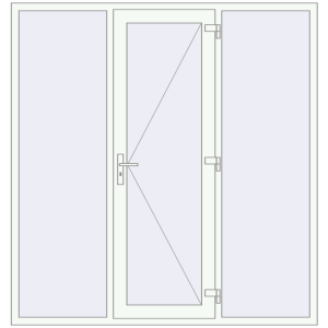 Металопластикові вхідні двері 2000x2100 мм з двома боковинами (комплектація: За замовчуванням). Вид зсередини Купити Вхідні двері 2000x2100 мм REHAU Euro-Design 60 Білий (RAL 9016) з двох сторін