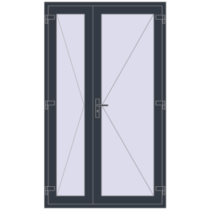 Металопластикові вхідні двері 1300x2200 мм Двостулкові (комплектація: Базова). Вид ззовні Купити Вхідні двері 1300x2200 мм REHAU Euro-Design 60 ANTHRACITE_GREY_STRUKTURAL з двох сторін