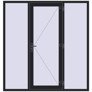 Металопластикові вхідні двері 2000x2100 мм з двома боковинами (комплектація: Базова). Вид зсередини Купити Вхідні двері 2000x2100 мм REHAU Euro-Design 60