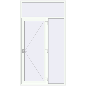 Металопластикові вхідні двері 1400x2600 мм з правою боковиною та фрамугою (комплектація: Базова). Вид зсередини Купити Вхідні двері 1400x2600 мм REHAU Euro-Design 60 Білий (RAL 9016) з двох сторін