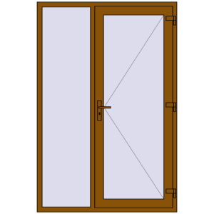 Металопластикові вхідні двері 1400x2100 мм З лівою боковиною (комплектація: Базова). Вид ззовні Купити Вхідні двері 1400x2100 мм REHAU Euro-Design 60 GOLDEN OAK ззовні