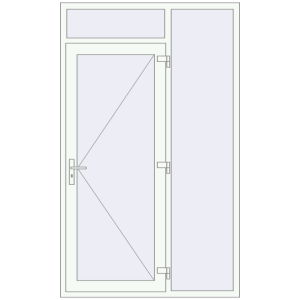 Металопластикові вхідні двері 1400x2300 мм З правою боковиною та фрамугою (комплектація: Базова). Вид зсередини Купити Вхідні двері 1400x2300 мм REHAU Euro-Design 60 Білий (RAL 9016) з двох сторін
