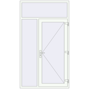 Металопластикові вхідні двері 1330x2365 мм З лівою боковиною та фрамугою (комплектація: За замовчуванням). Вид зсередини Купити Вхідні двері 1330x2365 мм REHAU Euro-Design 60 Білий (RAL 9016) з двох сторін