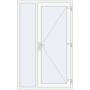 Металопластикові вхідні двері 1300x2100 мм з лівою боковиною (комплектація: За замовчуванням). Вид зсередини Купити Вхідні двері 1300x2100 мм REHAU Euro-Design 60 Білий (RAL 9016) з двох сторін