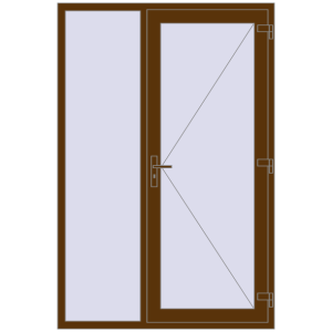 Металопластикові вхідні двері 1400x2100 мм з лівою боковиною (комплектація: Базова). Вид ззовні Купити Вхідні двері 1400x2100 мм REHAU Euro-Design 60 WALNUT з двох сторін