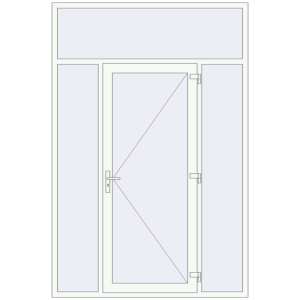 Металопластикові вхідні двері 1820x2730 мм з двома боковинами та фрамугою (комплектація: За замовчуванням). Вид зсередини Купити Вхідні двері 1820x2730 мм REHAU Euro-Design 60 Білий (RAL 9016) з двох сторін