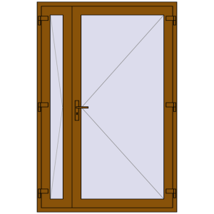 Металопластикові вхідні двері 1400x2100 мм Двостулкові (комплектація: Базова). Вид ззовні Купити Вхідні двері 1400x2100 мм REHAU Euro-Design 60 GOLDEN OAK з двох сторін