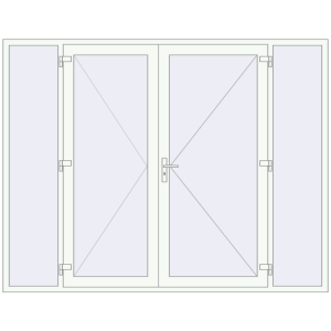 Металопластикові вхідні двері 2700x2100 мм з двома боковинами (комплектація: Базова). Вид зсередини Купити Вхідні двері 2700x2100 мм REHAU Euro-Design 60 Білий (RAL 9016) з двох сторін