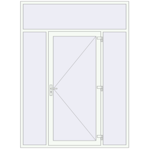 Металопластикові вхідні двері 2000x2700 мм з двома боковинами та фрамугою (комплектація: За замовчуванням). Вид зсередини Купити Вхідні двері 2000x2700 мм REHAU Euro-Design 60 Білий (RAL 9016) з двох сторін
