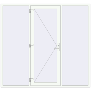 Металопластикові вхідні двері 2300x2150 мм з двома боковинами (комплектація: Оптимальна). Вид ззовні Купити Вхідні двері 2300x2150 мм REHAU Brillant-Design Білий (RAL 9016) з двох сторін