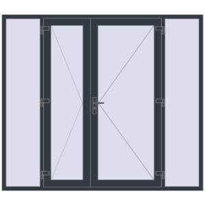 Металопластикові вхідні двері 2400x2100 мм З двома боковинами (комплектація: Базова). Вид зсередини Купити Вхідні двері 2400x2100 мм REHAU Brillant-Design ANTHRACITE_GREY_STRUKTURAL з двох сторін