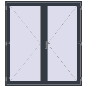 Металопластикові вхідні двері 2000x2200 мм Двостулкові (комплектація: Базова). Вид ззовні Купити Вхідні двері 2000x2200 мм REHAU Brillant-Design ANTHRACITE_GREY_STRUKTURAL ззовні