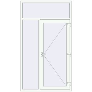 Металопластикові вхідні двері 1330x2365 мм з лівою боковиною та фрамугою (комплектація: За замовчуванням). Вид зсередини Купити Вхідні двері 1330x2365 мм REHAU Euro-Design 60 Білий (RAL 9016) з двох сторін