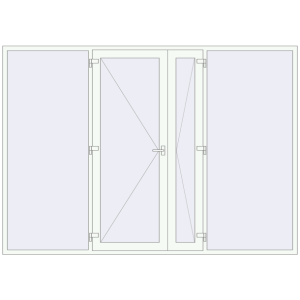 Металопластикові вхідні двері 3180x2250 мм з двома боковинами (комплектація: Преміум). Вид зсередини Купити Вхідні двері 3180x2250 мм REHAU Euro-Design 60 Білий (RAL 9016) з двох сторін