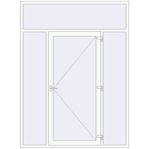 Металопластикові вхідні двері 2000x2700 мм з двома боковинами та фрамугою (комплектація: За замовчуванням). Вид зсередини Купити Вхідні двері 2000x2700 мм REHAU Euro-Design 60 Білий (RAL 9016) з двох сторін