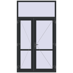 Алюмінієві двері 1400x2550 мм Двостулкові з фрамугою (комплектація: За замовчуванням). Вид зсередини Купити Внутрішні двері 1400x2550 мм Altest RAL 9017 Traffic black з двох сторін