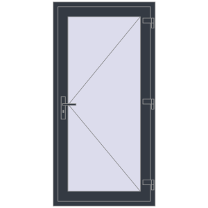 Металопластикові двері 850x1830 мм Одностулкові (комплектація: Базова). Вид зсередини Купити Внутрішні двері 850x1830 мм REHAU Т94/60 ANTHRACITE_GREY_STRUKTURAL з двох сторін