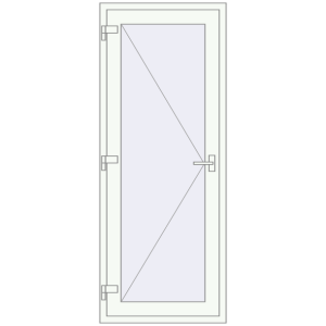 Металопластикові двері 750x2020 мм Одностулкові (комплектація: За замовчуванням). Вид зсередини Купити Внутрішні двері 750x2020 мм REHAU Т94/60 Білий (RAL 9016) з двох сторін