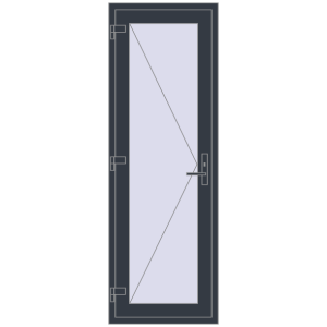 Металопластикові двері 700x2050 мм Одностулкові (комплектація: Базова). Вид зсередини Купити Внутрішні двері 700x2050 мм REHAU Т94/60 ANTHRACITE_GREY_STRUKTURAL з двох сторін