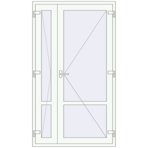 Металопластикові двері 1206x2100 мм Штульпові полуторні з імпостом (комплектація: За замовчуванням). Вид зсередини Купити Внутрішні двері 1206x2100 мм REHAU Т94/60 Білий (RAL 9016) з двох сторін