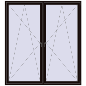 Металопластикове вікно 2000x2200 мм Двостулкове (комплектація: Базова). Вид зсередини Купити Вікна 2000x2200 мм REHAU Brillant-Design BLACK_BROWN з двох сторін