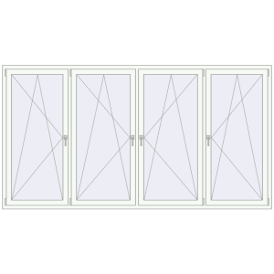 Металопластикове вікно 3000x1600 мм Із чотирьох частин (комплектація: Преміум). Вид зсередини Купити Вікна 3000x1600 мм REHAU Euro 70 Білий (RAL 9016) з двох сторін