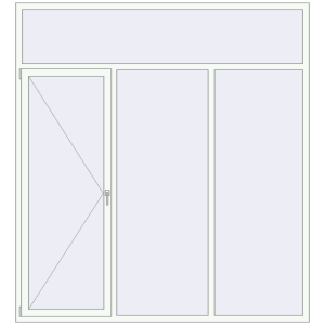 Металопластикове вікно 2300x2500 мм Тристулкове з фрамугою (комплектація: За замовчуванням). Вид зсередини Купити Вікна 2300x2500 мм REHAU Euro 60 Білий (RAL 9016) з двох сторін