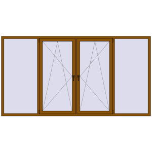 Металопластикове вікно 3000x1600 мм Із чотирьох частин (комплектація: Преміум). Вид зсередини Купити Вікна 3000x1600 мм REHAU Euro 70 GOLDEN OAK з двох сторін