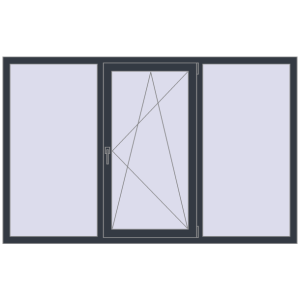 Металопластикове вікно 2050x1300 мм Тристулкове (комплектація: За замовчуванням). Вид зсередини Купити Вікна 2050x1300 мм REHAU Euro 70 ANTHRACITE_GREY_STRUKTURAL з двох сторін