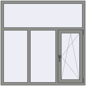 Алюмінієве вікно 1500x1500 мм Тристулкове з фрамугою (комплектація: Базова). Вид зсередини Купити Вікна 1500x1500 мм Altest Pony 375 RAL 9007 Grey aluminium з двох сторін
